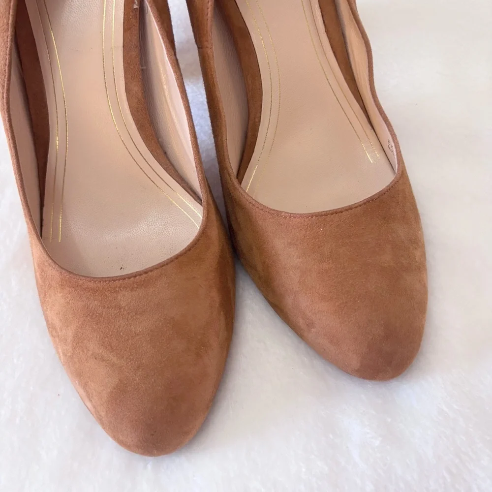 Cole Haan Chelsea Flared Block Heel High Pumps Size 10.5 Tan Chestnut Color